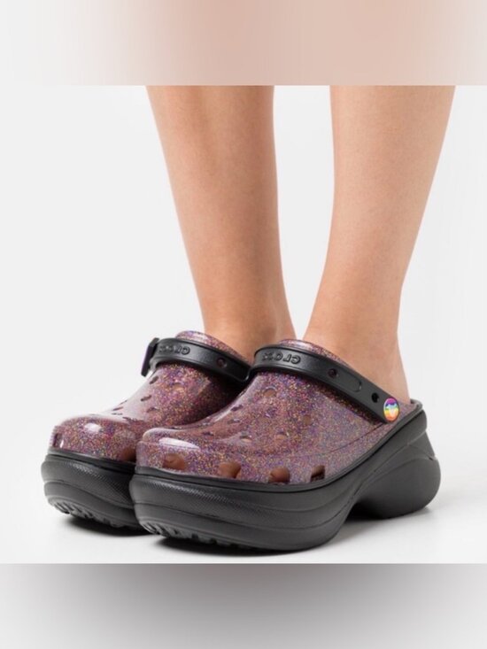 CROCS Shoes - Crocs Classic Bae Purple Pride Glitter Platform Clogs Sandals Women's SZ 7 NEW!